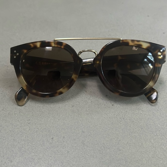 Celine Tortoise Shell Acetate & Gold Wire Bridge Sunglasses - Picture 1 of 4